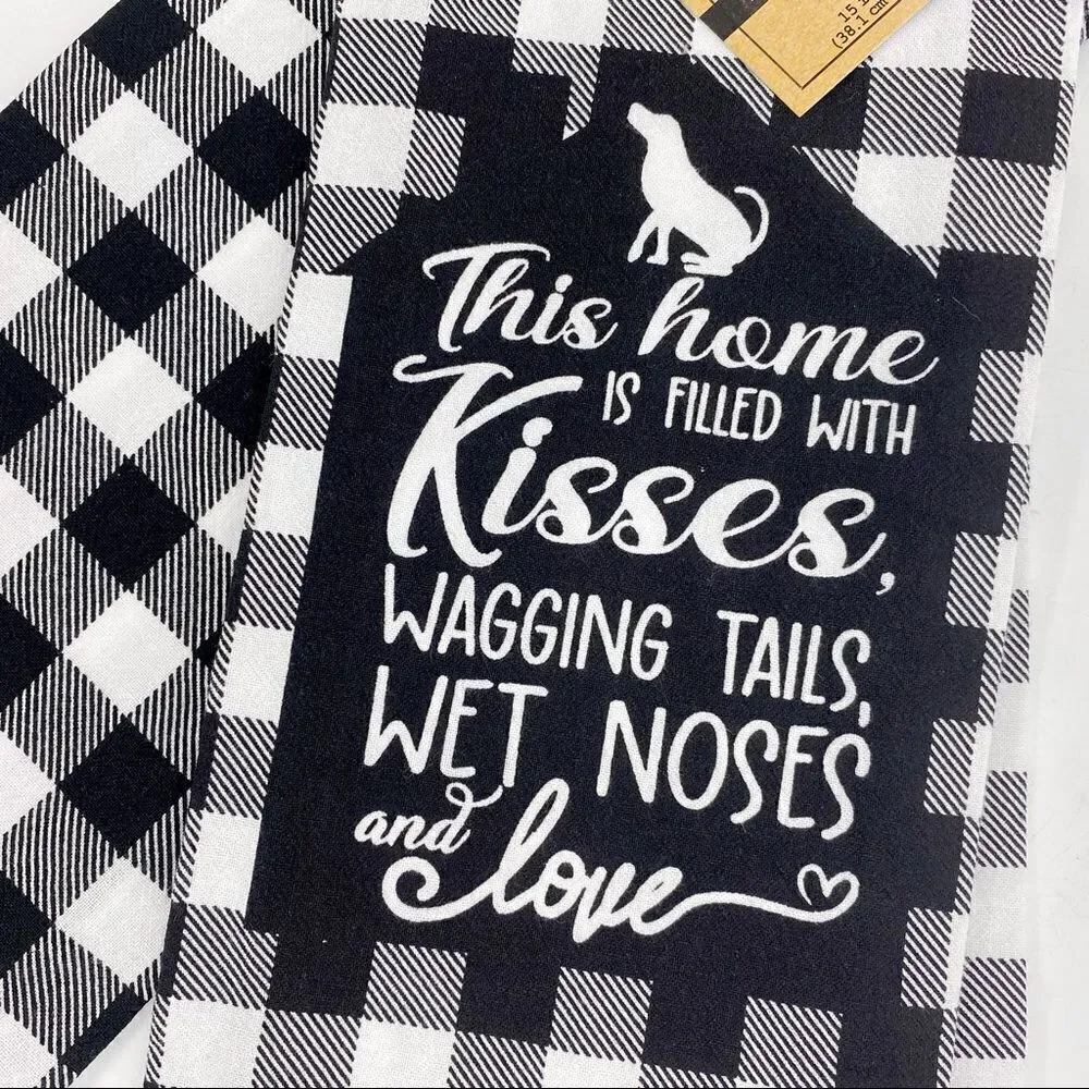 Dog Lover Plaid Kitchen Towel Set New